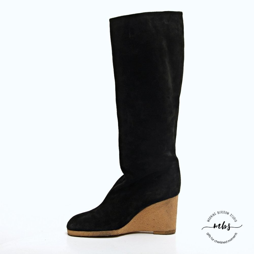 Fendissime by Fendi Suede Wedge Tall Boots in Black Women Size 5.5 - Picture 6 of 13